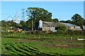 Farm buildings and dock cranes