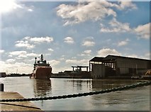 TG5206 : Ship passing Richards Dry Dock on the River Yare by Evelyn Simak