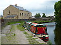 Narrowboat moored along the Leeds and Liverpool Canal