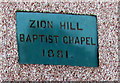 Zion Hill Baptist Chapel 1881 plaque, Mount Pleasant, Pontnewynydd