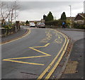 Zigzag yellow markings on Pendre Close, Brecon