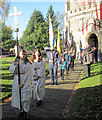 SP9211 : The Flag bearers lead the procession to the War Memorial by Chris Reynolds
