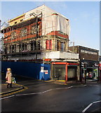 ST1586 : Scaffolding on a town centre corner, Caerphilly by Jaggery