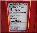 Collections and ID plate on postbox number LE10 22 on Rugby Road