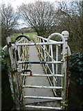 SO4382 : Gated footbridge over the River Onny, Craven Arms by John Lord