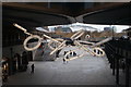 View of a sculpture suspended from the ceiling of Coal Drops Yard #3