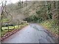 Sharp left on the narrow lane down to Dollwen