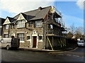 Scaffolding on the north side of the former White Hart Inn, Bedwas