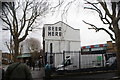 View of "Beer Here" on the side of the St. James of Bermondsey pub from St. James