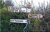 ST6038 : Old Direction Sign - Signpost by Pylle Road, west of Pylle by Milestone Society