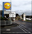 Lidl name sign alongside Ffordd Antwn, Tondu