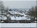 Snowy rooftops along Sturminster Road