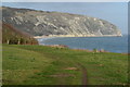 SZ0380 : Clifftop path with view to Ballard Cliff by David Martin