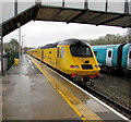 SM9615 : Yellow Network Rail train passes through Haverfordwest railway station by Jaggery