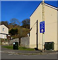 Two dark green cabinets at the SW end of Bedw Road, Bedlinog