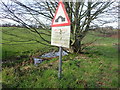 Warning Notice to Cyclists and Walkers on Canal Bank  north of Gambles Bridge