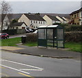 Dark green bus shelter, Five Locks Road, Cwmbran