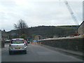 A646 Burnley Road, Mytholmroyd, at new flood defence work