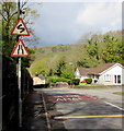 Wordless warning signs alongside the B4434  Dulais Fach Road, Tonna