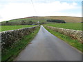 Wall-lined minor road approaching The Lodge at Carskey