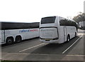 ST8979 : Two coaches in the coach park, Leigh Delamere Eastbound services by Jaggery