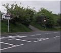 ST1596 : Warning sign - School/Ysgol alongside the A4049,  Fleur-de-lis by Jaggery