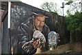 View of an Indiana Jones mural by HXC on Bycroft Street