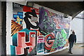 View of street art under the railway arches on Bycroft Street