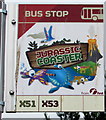 Jurassic Coaster bus stop sign, Uplyme Road, Lyme Regis