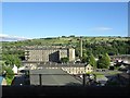 View from a Manchester-Huddersfield train - Traditional textile mill in Slaithwaite