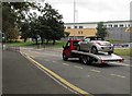 Silver car in transit, Bettws Lane, Newport