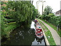 Blue Crystal narrow boat on the River Stort, Cock Inn, Bishop