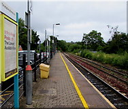ST1494 : Ystrad Mynach railway station platform 2 by Jaggery
