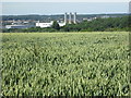 Rye House power station appearing beyond a wheat field