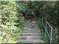 Steps up to the footbridge over the Brigstock bypass