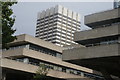 View of the ITV Studios poking above the National Theatre and the IBM building from the South Bank