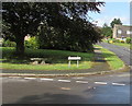 Backless bench under a tree on a corner in Whitchurch, Herefordshire