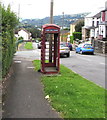 Shell of a former red phonebox, Hengoed Road, Hengoed