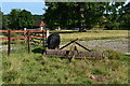 Bullock hiding behind roller at Howe Farm