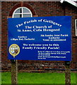 Information board outside a disused church, Cefn Hengoed