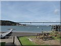 Sitting in a pub garden looking lowards the Cleddau Bridge