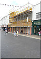 Scaffolding on former shops, Biggin Street