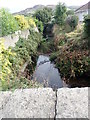 A canalised section of the Camlough River diverted round the back of a row of semi-detached houses