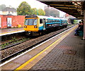 ST1586 : Rhymney train at platform 3, Caerphilly station by Jaggery
