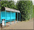 Turquoise shelter on Whitchurch (Cardiff) railway station