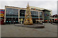 Artificial Christmas tree in Usk Plaza, Newport