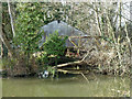 Derelict boathouse and footbridge, Pyrford Place