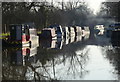 Narrowboats moored along the Grand Union Canal