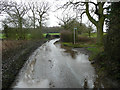 Puddle across the start of a bridleway, Slip Lane, Old Knebworth