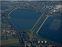 TQ1167 : Walton On Thames reservoirs from the air by Thomas Nugent